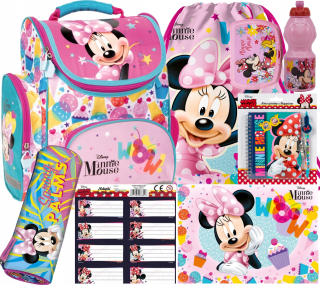 ŠKOLSKÝ BATOH 6V1 MINNIE MOUSE POUZDRO NA PERERAČU TAŠKA DERFORM NÁLEPKY